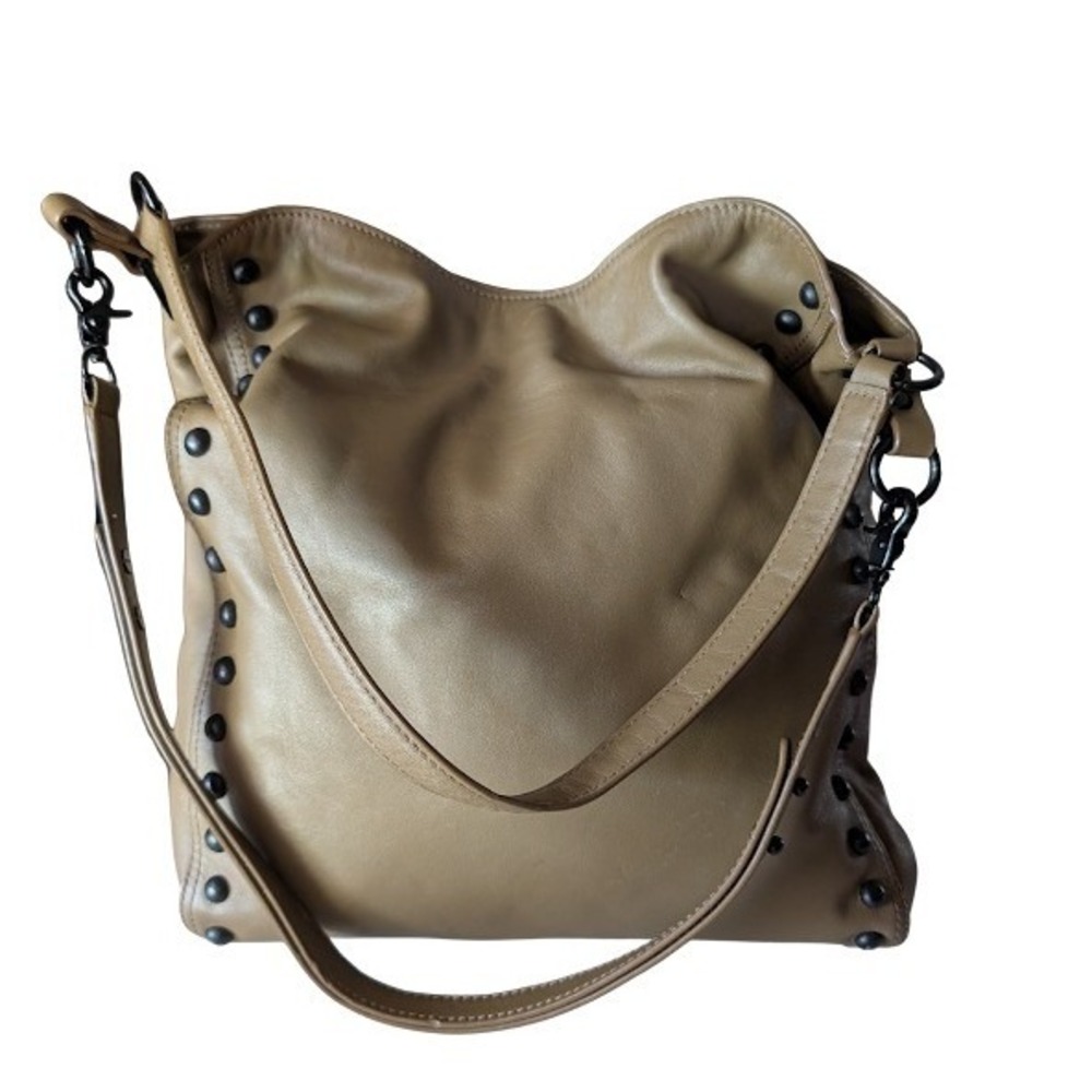 Loeffler Randall Tan Leather Studded Hobo Bag Black Hardware SP16